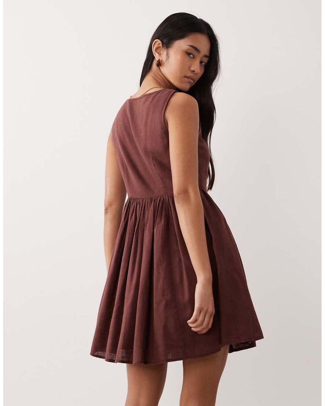 Nobody's Child Red Cora Square Neck Button Detail Mini Dress