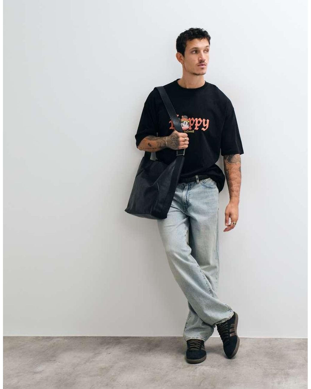 ASOS Black Disney Halloween Oversized T-shirt With Mickey And Friends for men