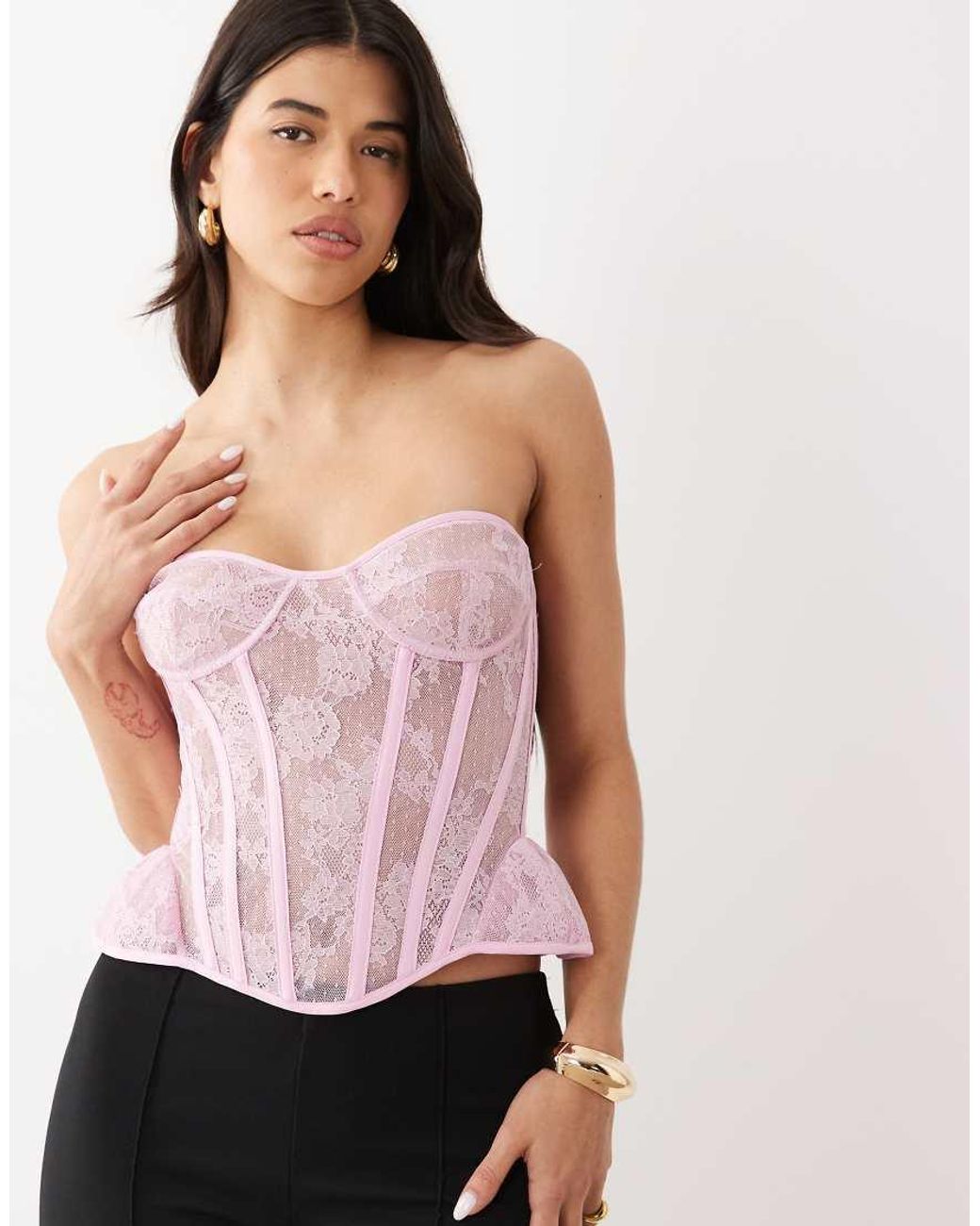 Bardot Pink Cristo Premium Strapless Sculpting Lace Bustier Corset Top