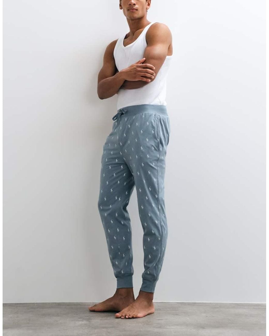 Polo Ralph Lauren Blue Lounge Trousers With All Over Logo for men