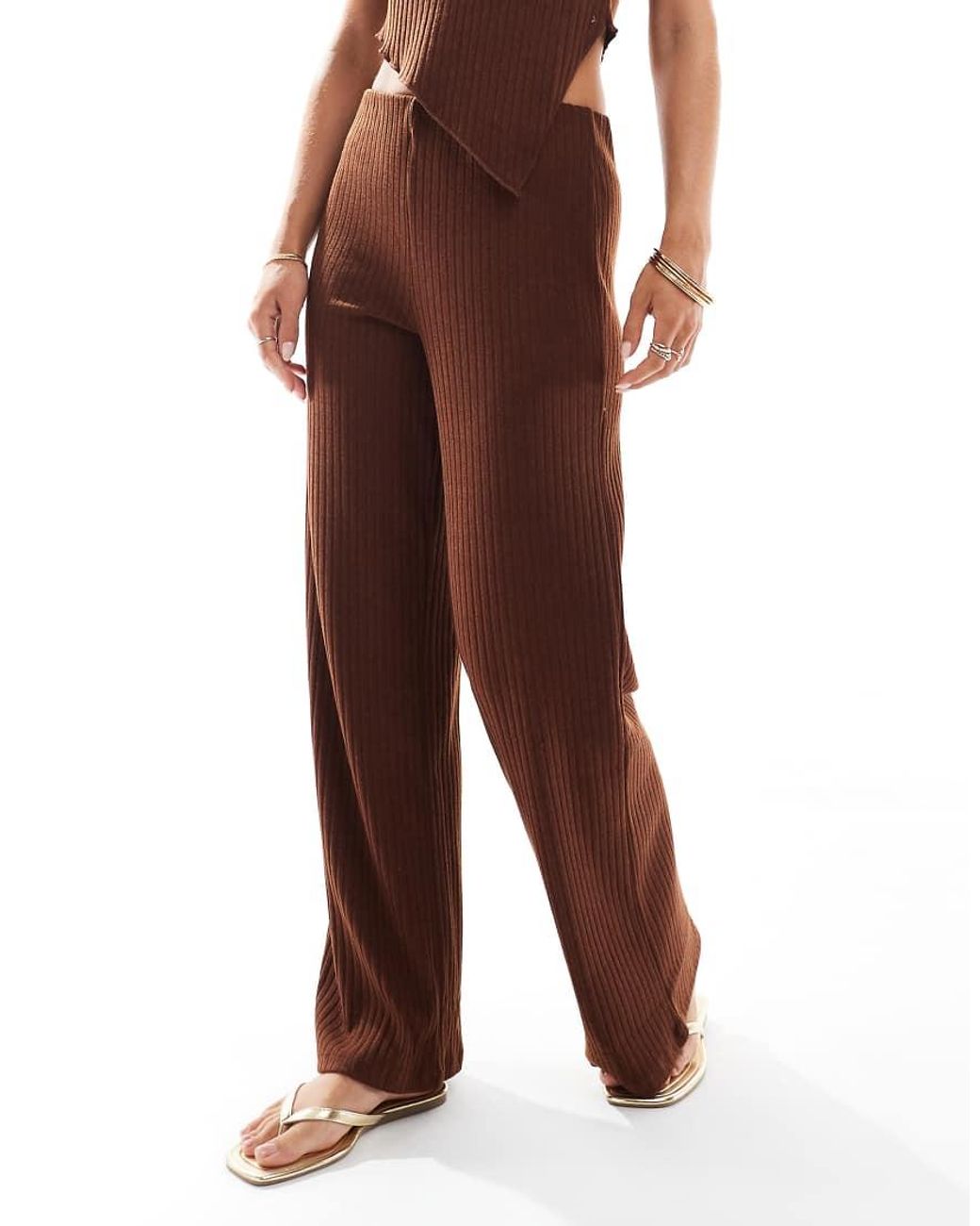 Vero Moda Brown Ribbed Wide Leg Trouser Co-ord