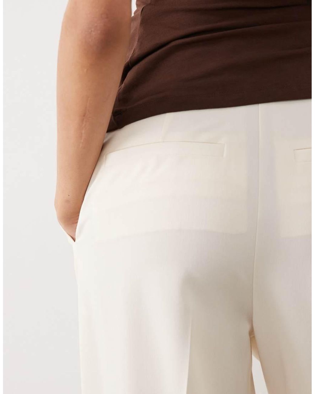ASOS Natural Tall Tailored Wide Leg Trousers With Pleat Detail