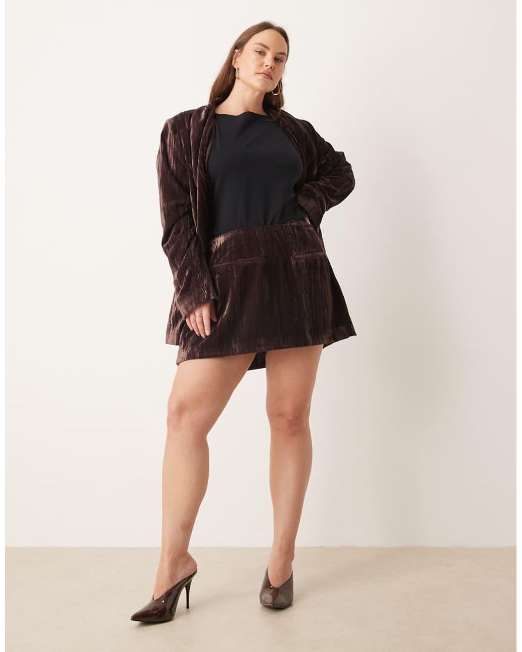 ASOS Black Curve Tailored Velvet Skort Co-Ord