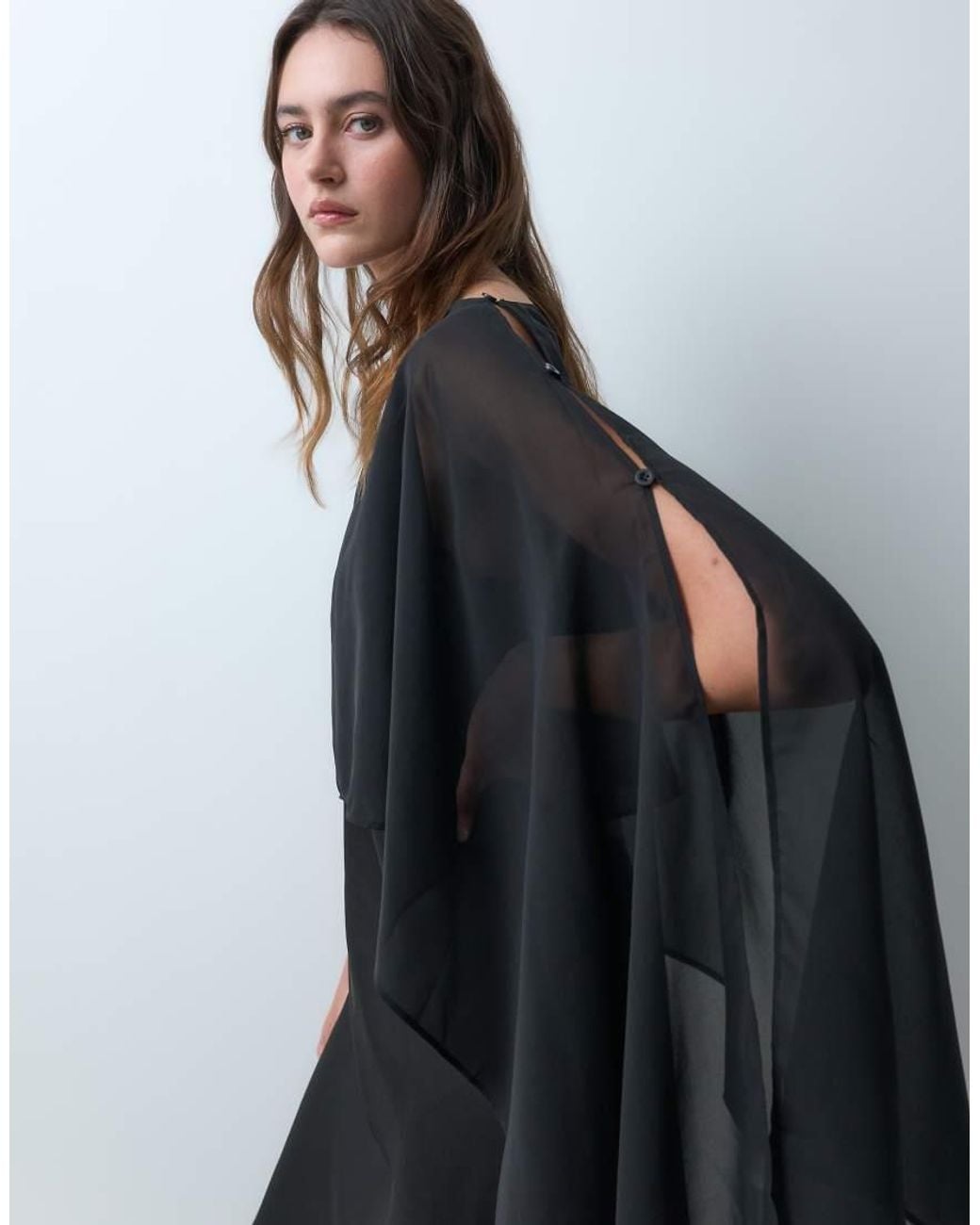Object Black Satin Maxi Dress With Cape Detail