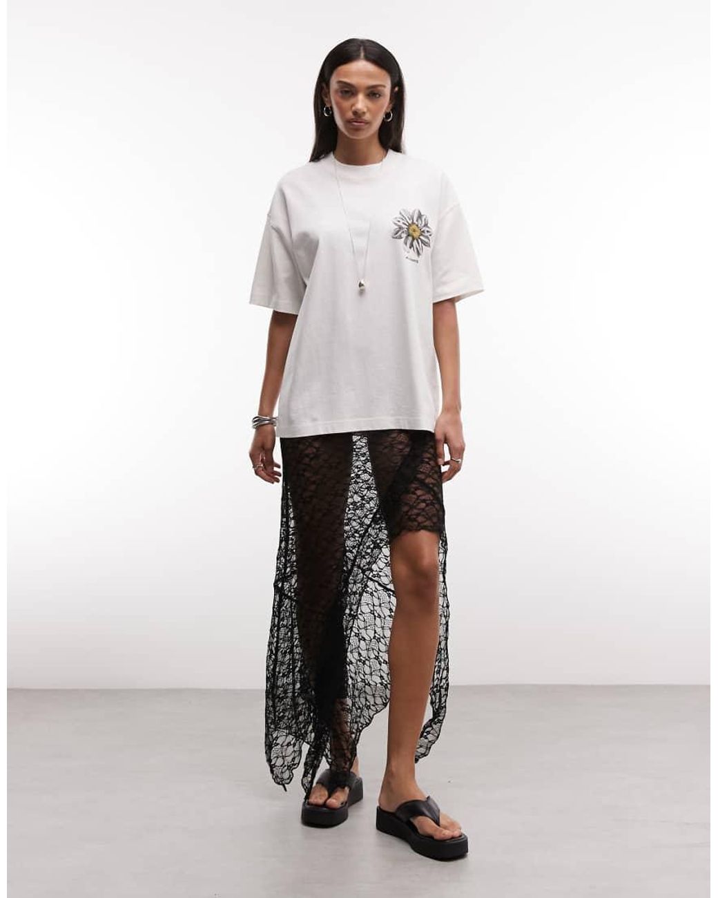 AllSaints White Petal Etta Short Sleeve Graphic Logo T-shirt With Back Print