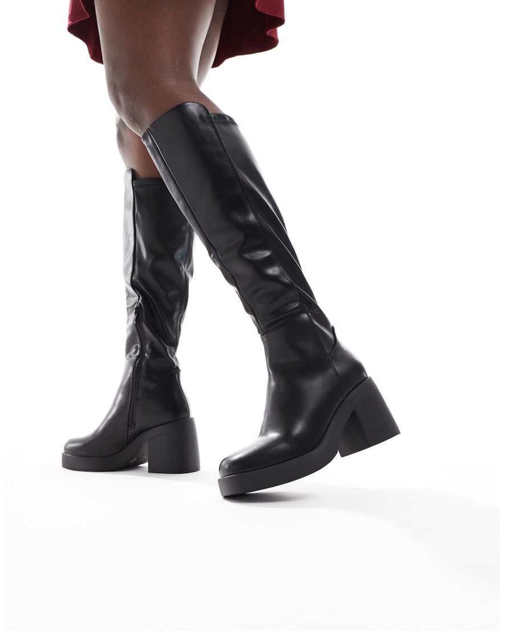 SEQWL Wide Fit Red Audi Chunky Knee High Boots