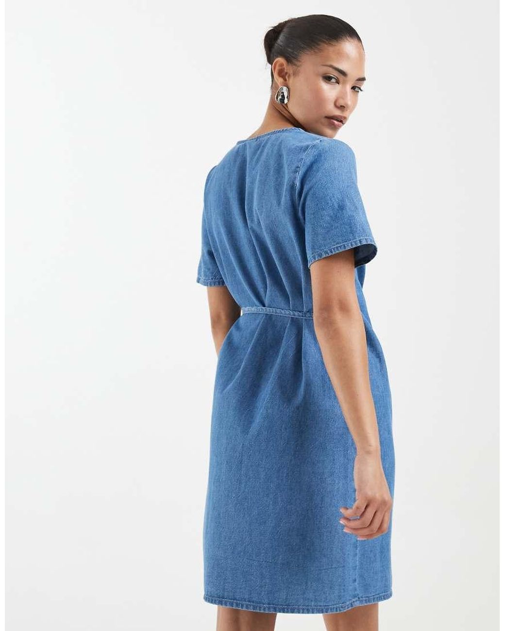 Vero Moda Blue Short Sleeve Wrap Front Denim Mini Dress