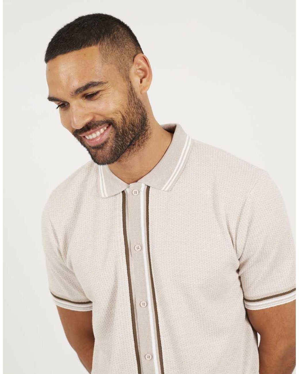 Brave Soul Natural Knitted Short Sleeve Shirt for men