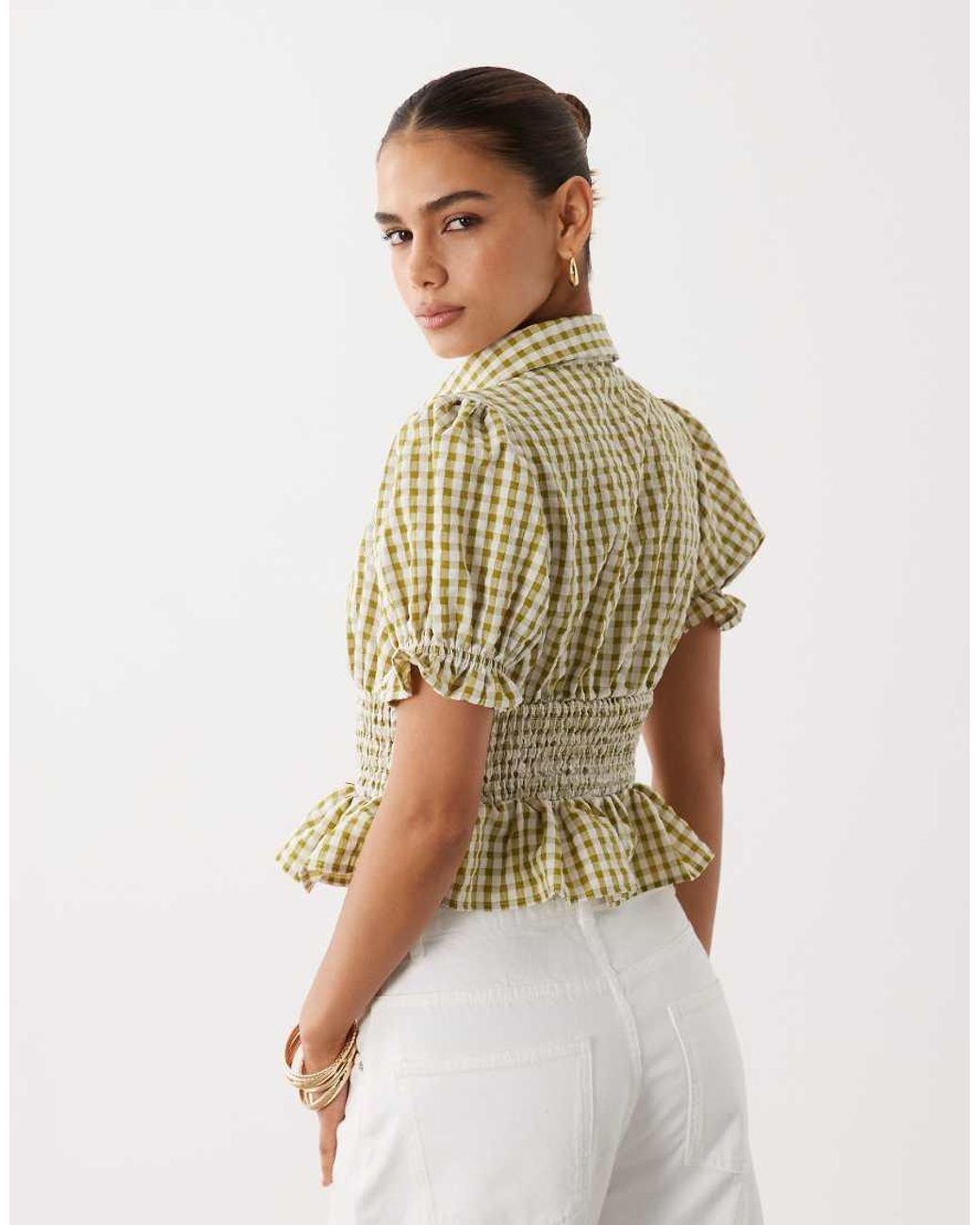 Miss Selfridge Green Shirred Blouse Co-Ord