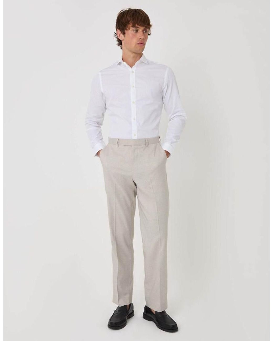 Threadbare Natural Tailored Fit Lightweight Suit Trousers for men