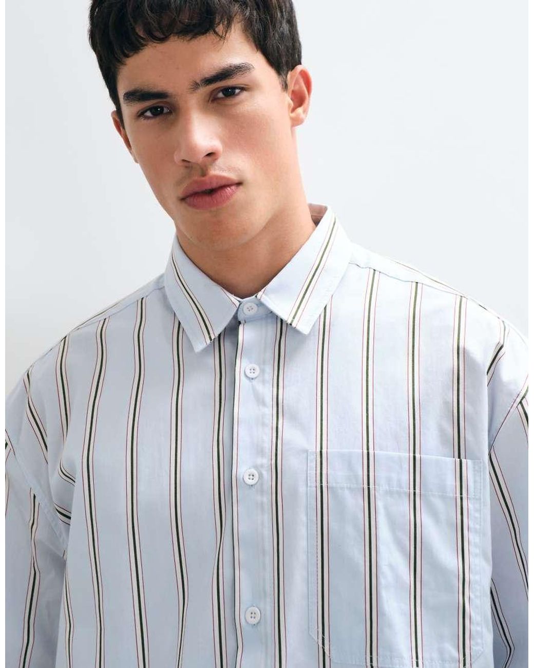ASOS Blue Boxy Oversized Stripe Shirt for men