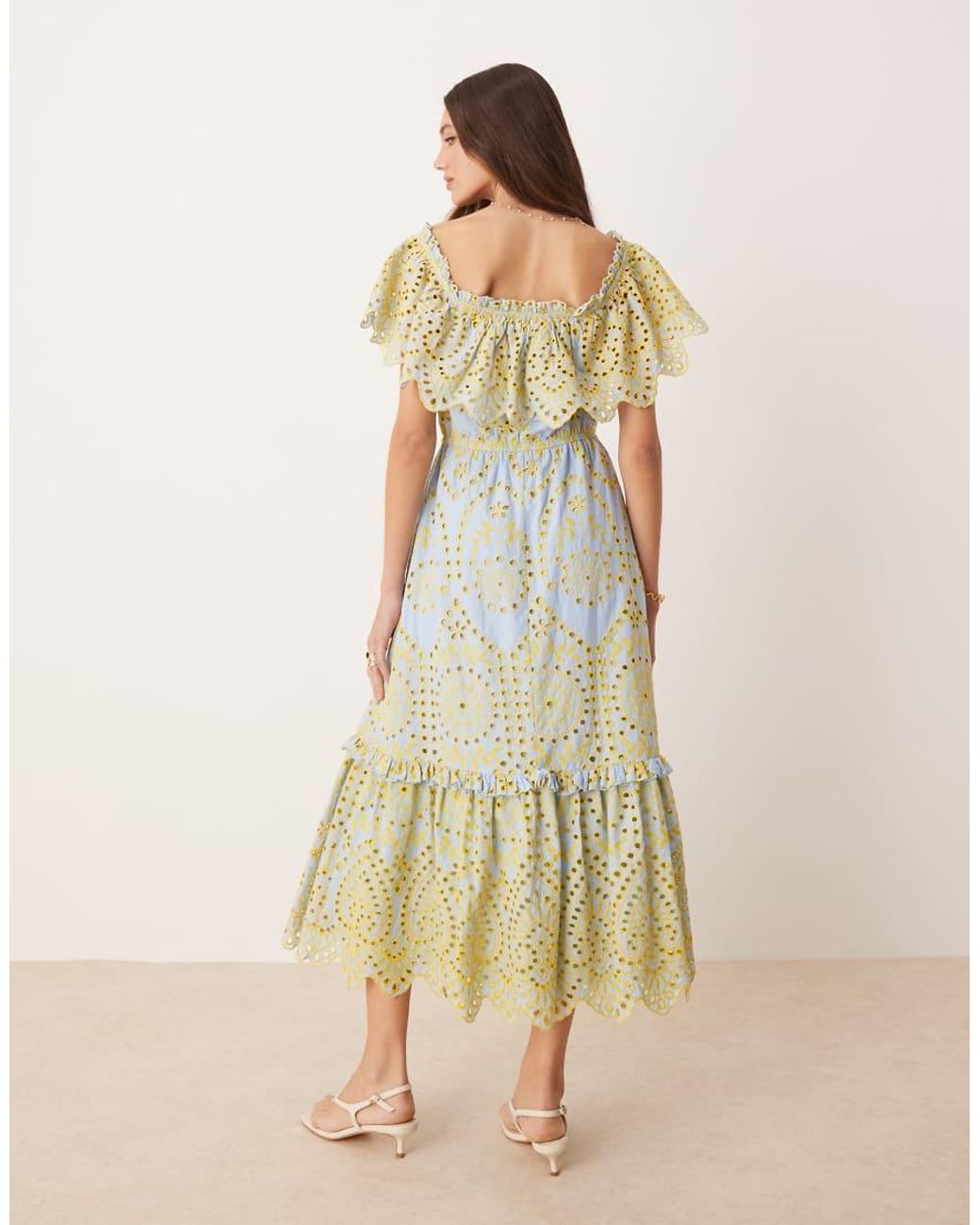 Maya Multicolor Broderie Bardot Midi Dress