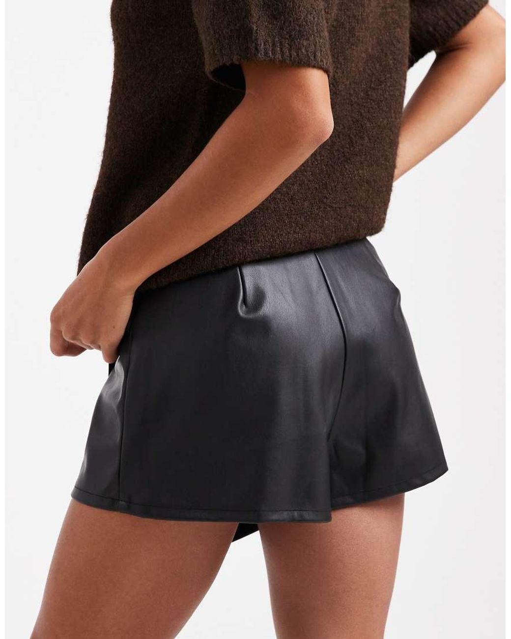 Miss Selfridge Black Faux Leather Skort