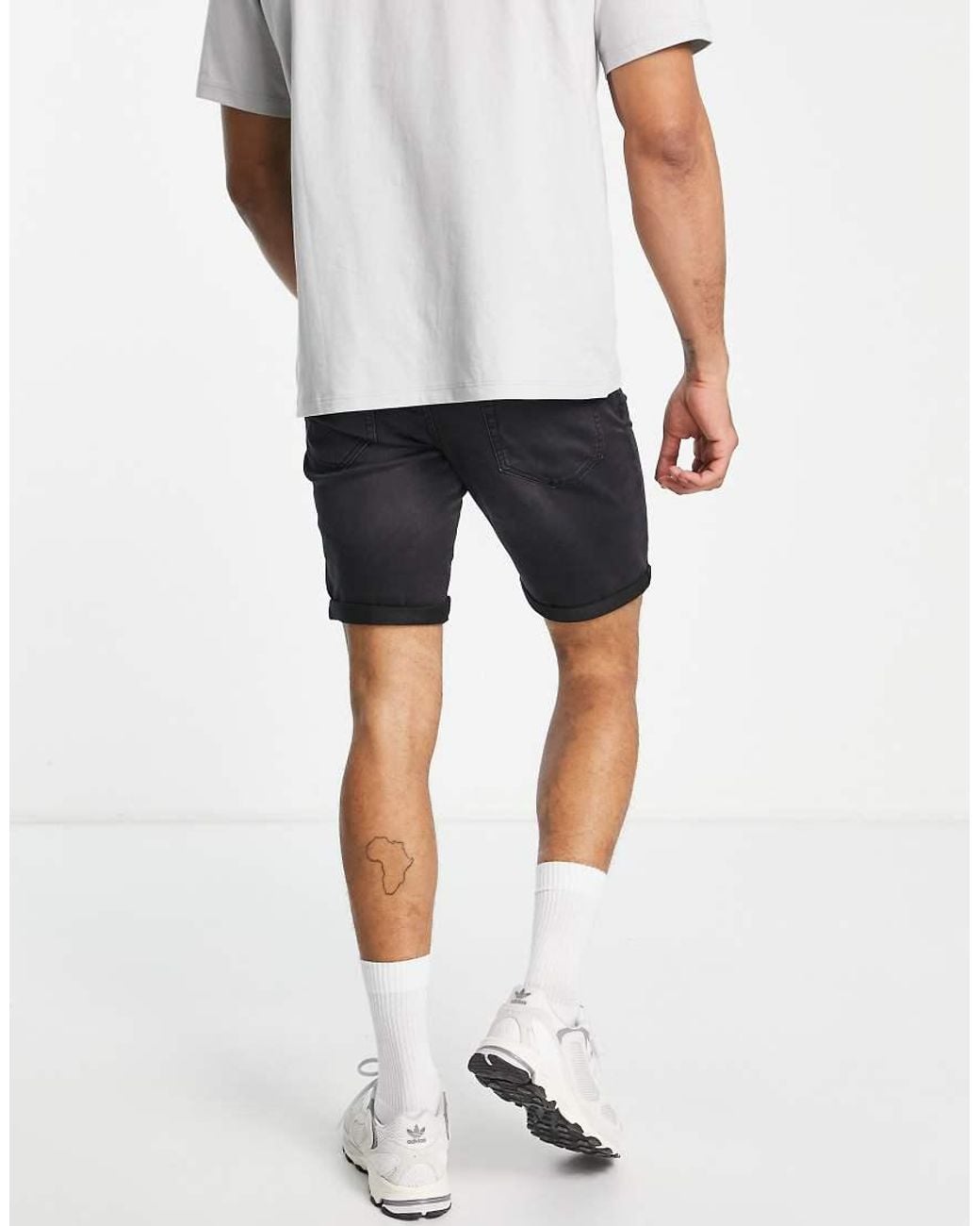 Only & Sons Black Jog Denim Shorts for men