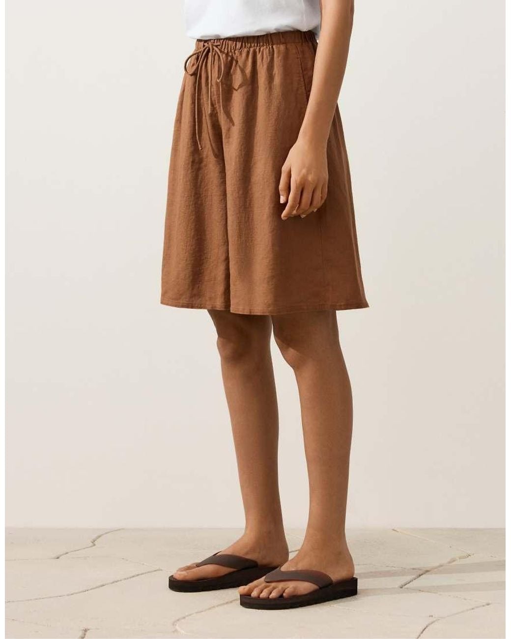Oysho Natural 100% Linen Midi Bermuda Shorts