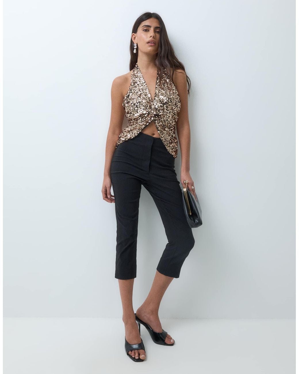 ASOS Multicolor Sequin Plunged Front Top