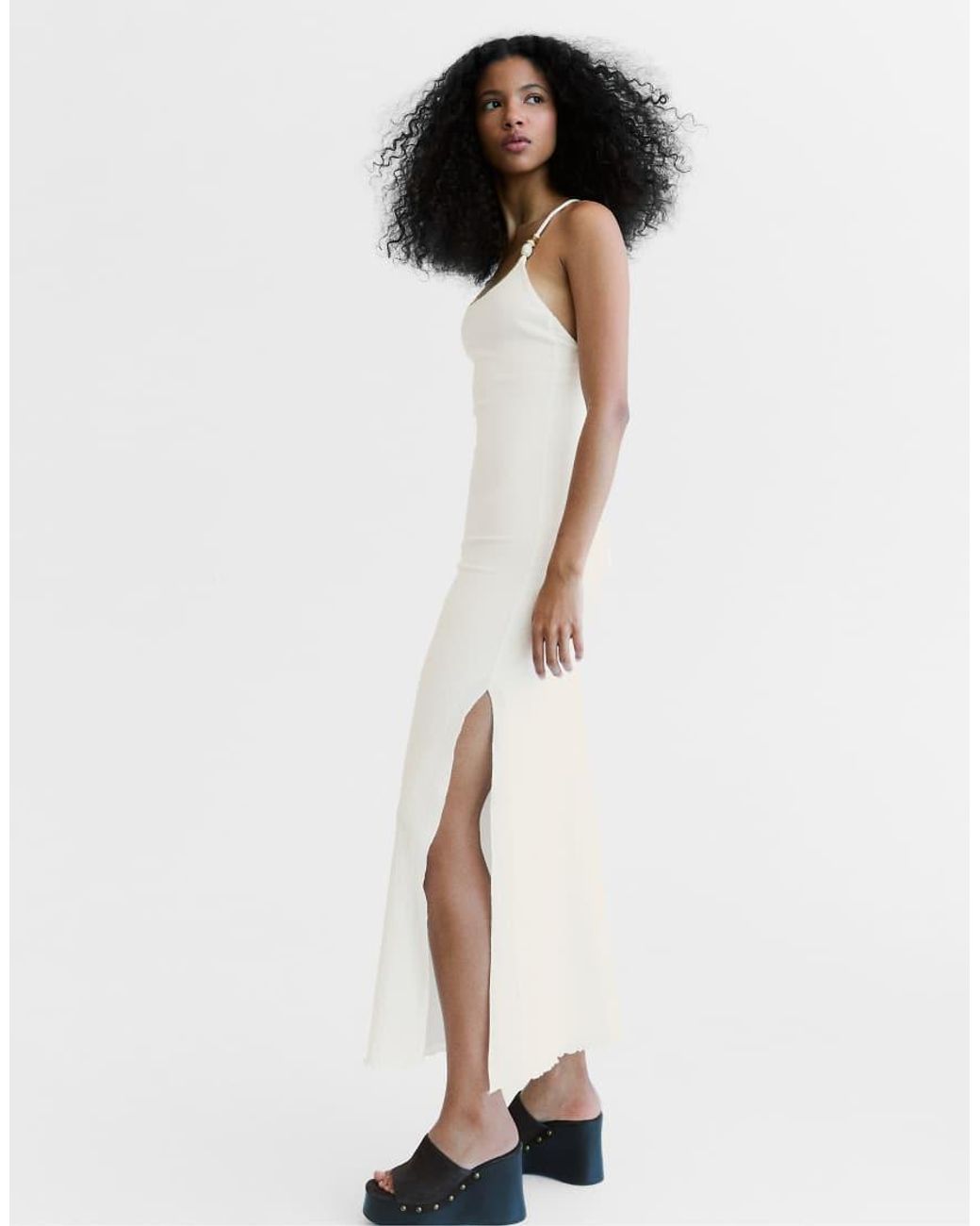 Bershka White Rustic Strappy Midi Dress