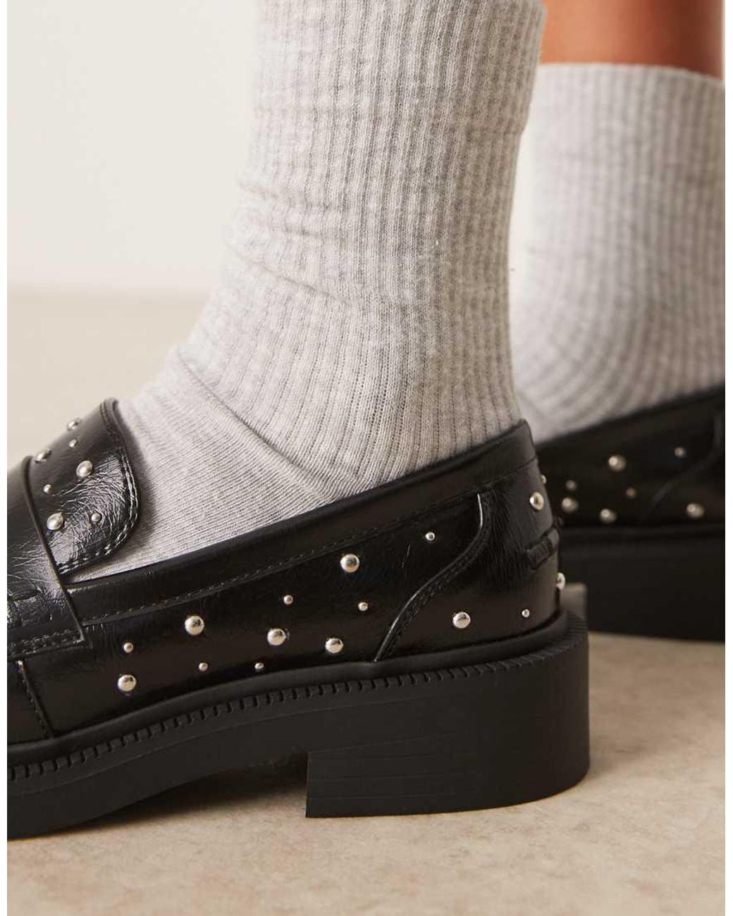 ASOS Natural Minerva Studded Detail Loafers