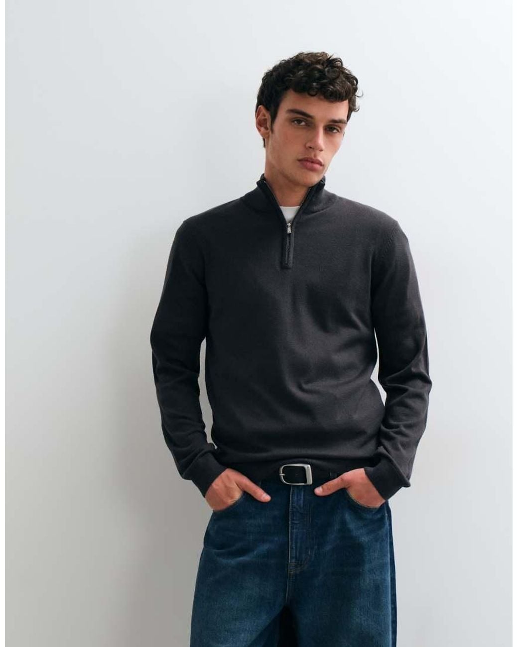 New Look Blue 1/4 Zip Funnel Neck Jumper for men