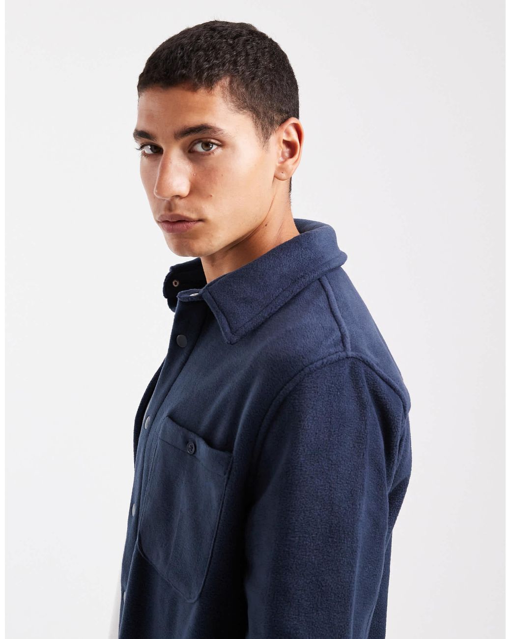 Brave Soul – langärmlige hemdjacke aus fleece in Blue für Herren
