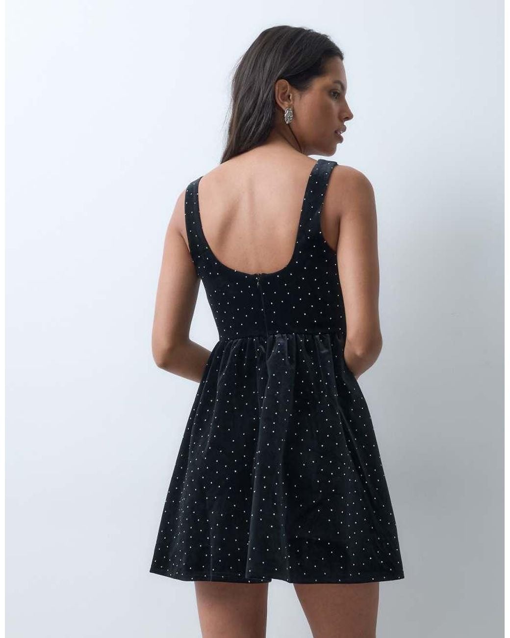 New Look Blue Square Neck Velvet Hotfix Mini Dress
