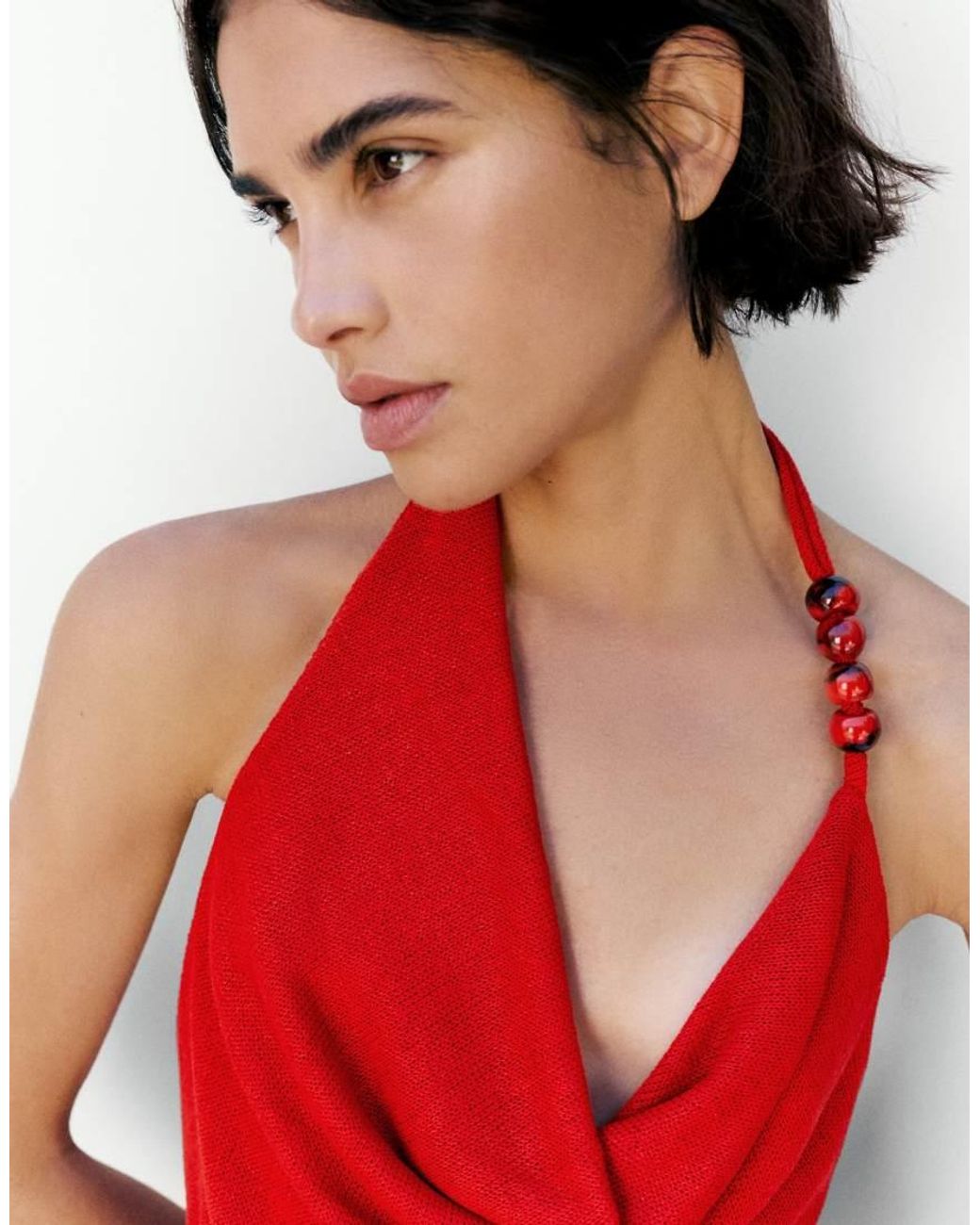 Pull&Bear Red Short Halter Dress With Appliqués