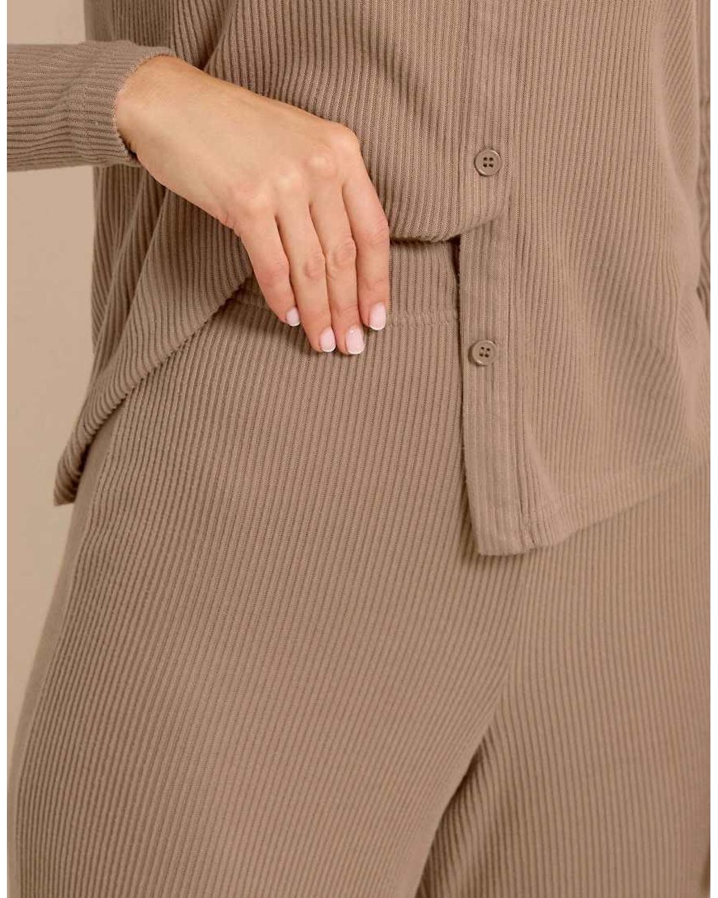 Long Tall Sally Natural Ribbed Wide Leg Trousers