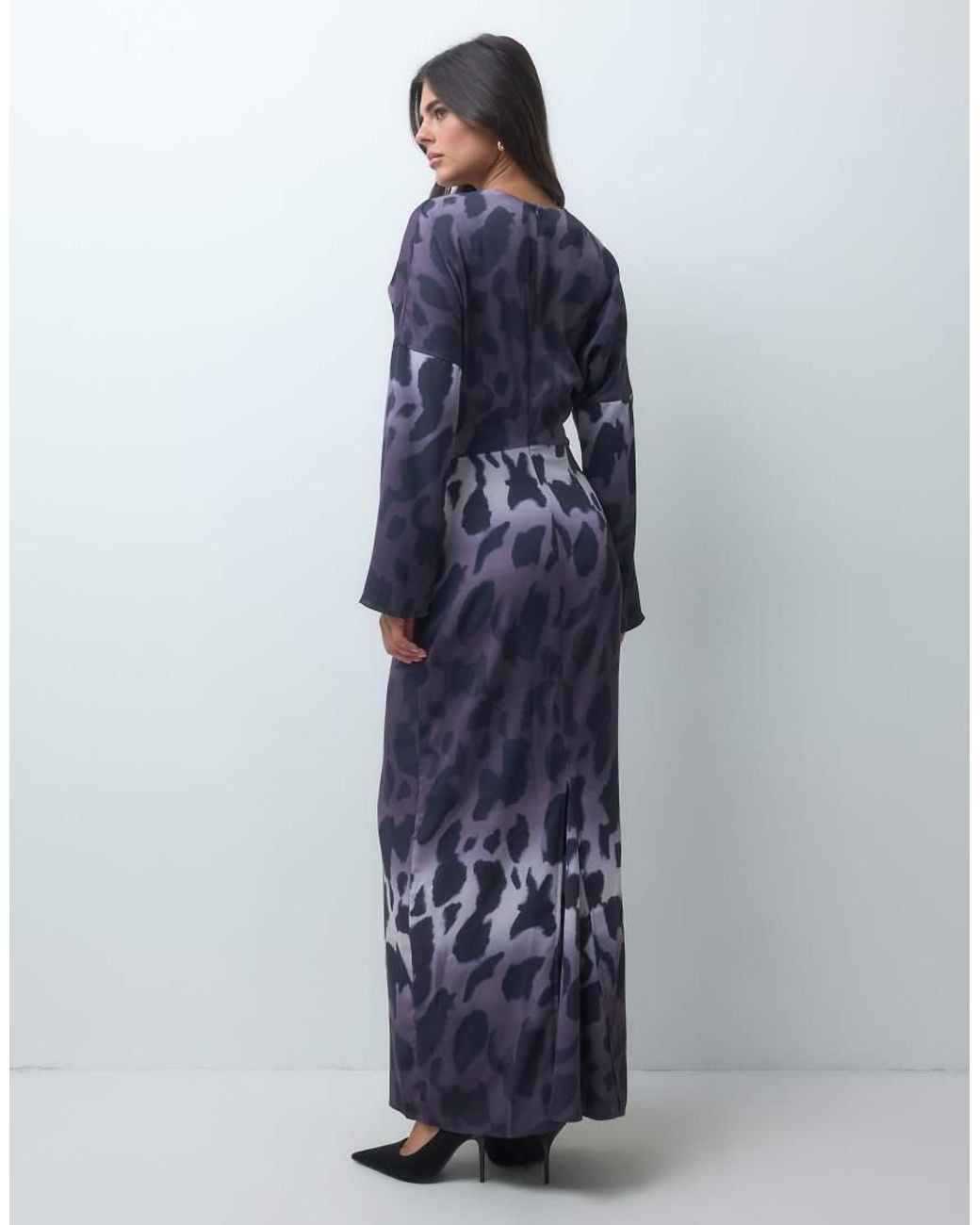 Iyal Blue Crepe Twist Front Detail Wide Sleeve Maxi Dress