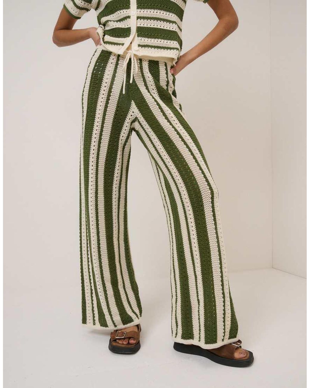 Nobody's Child Multicolor Cotton Crochet Drawstring Waist Resort Trousers Co-ord