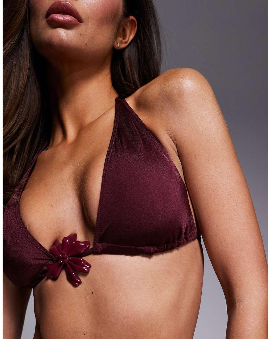 ASOS Brown Blossom High Apex Triangle Bikini Top