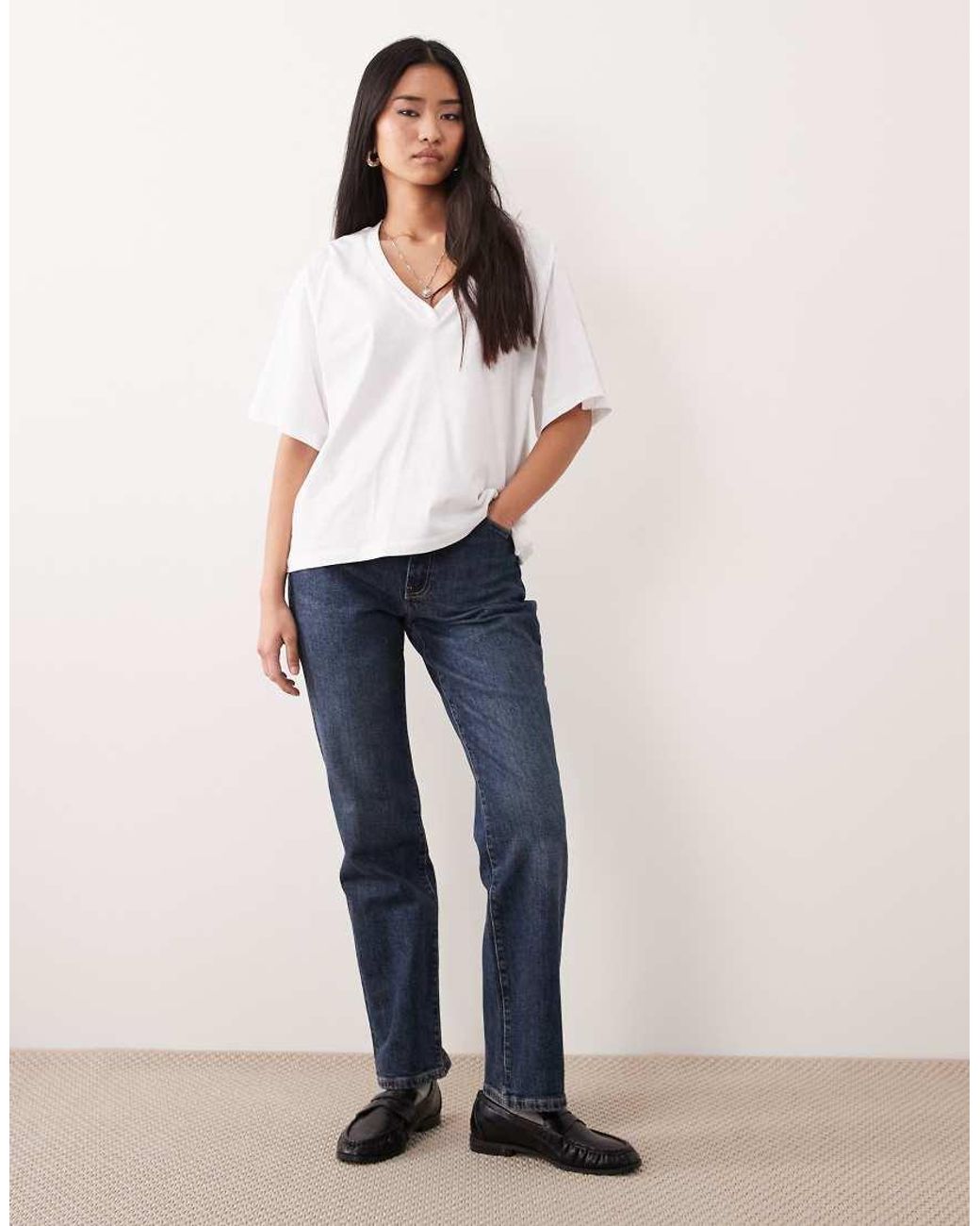 ASOS Boxy Top Met Korte Mouwen En V-Hals in het White