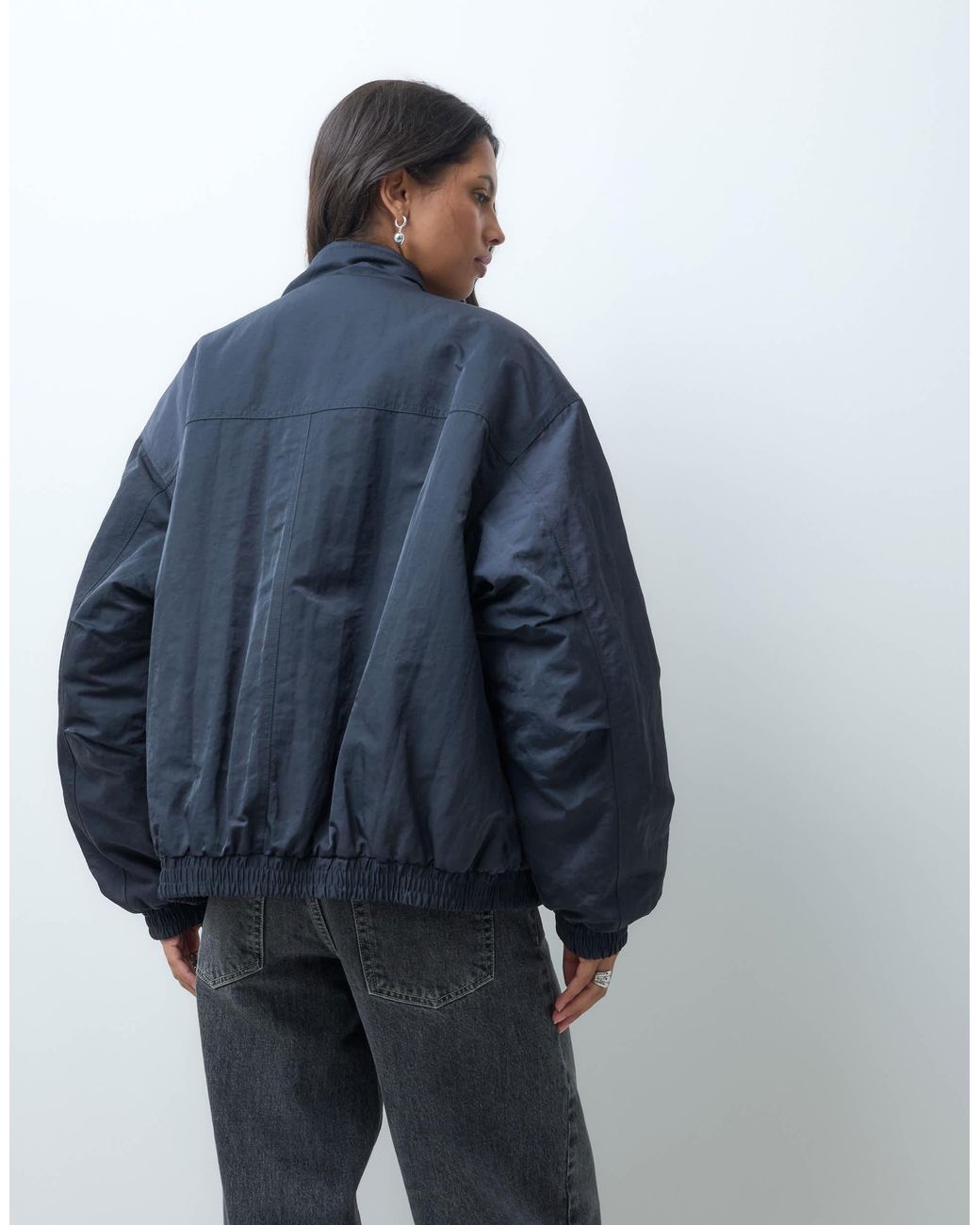 ASOS Blue Oversized Bubble Hem Bomber Jacket