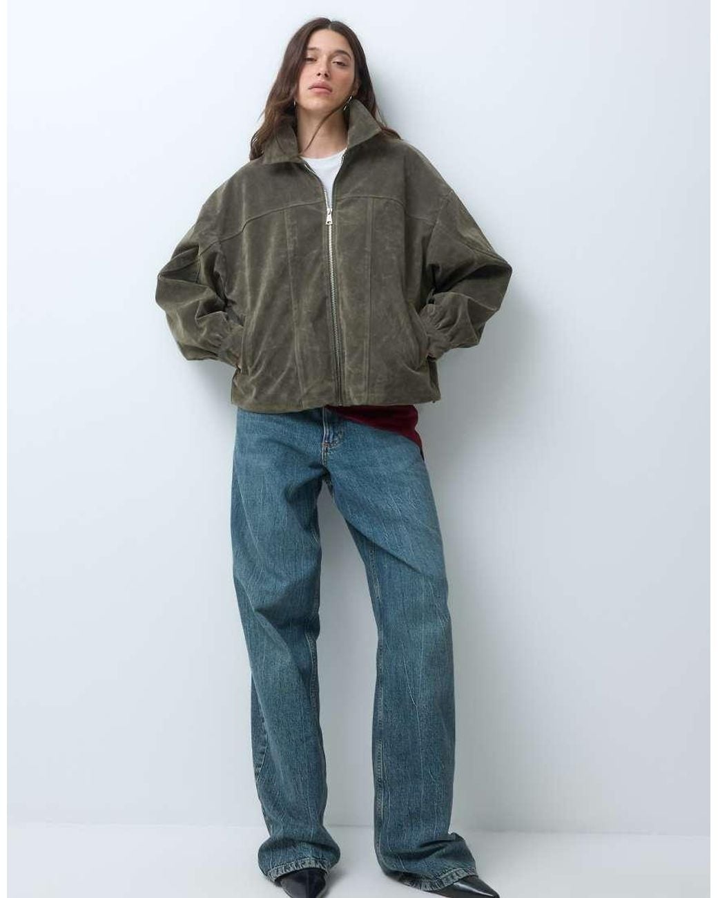 Kaiia Brown Exclusive Faux Suede Zip Through Bomber Jacket