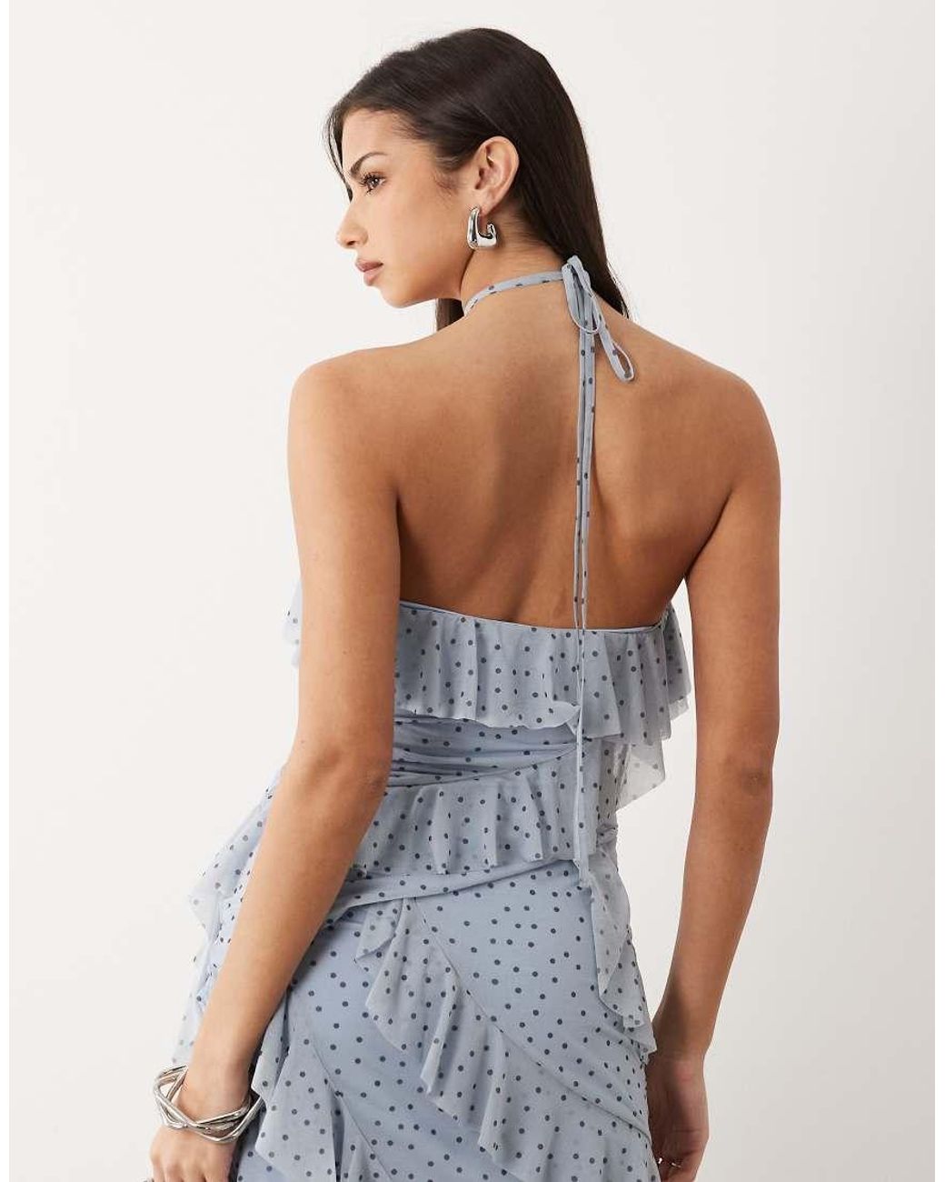 ASOS Blue Co-ord Printed Stretch Chiffon Ruffle Top
