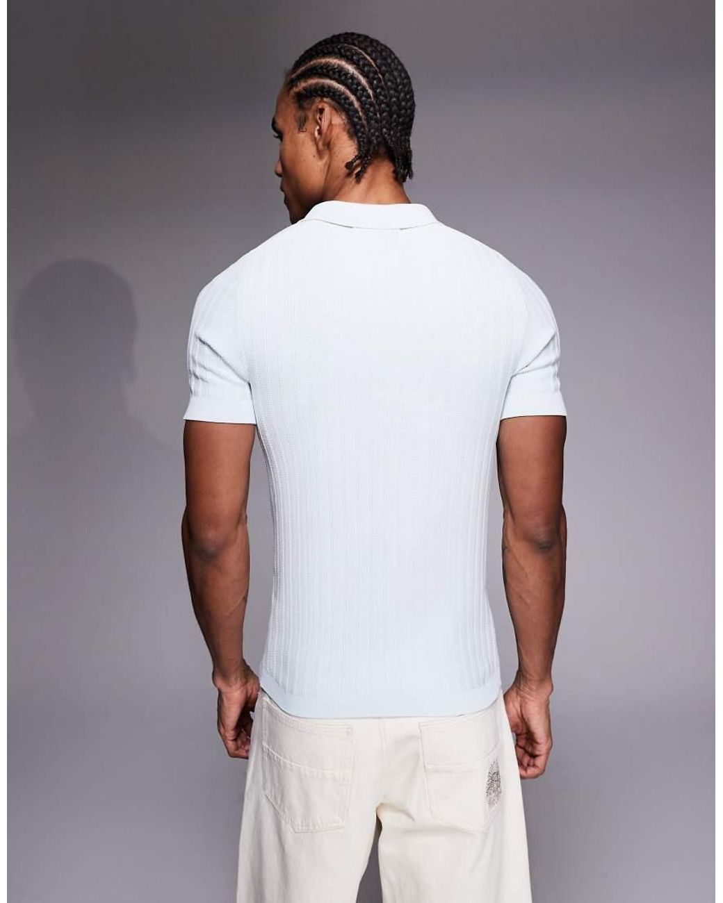 River Island Blue Ribbed Muscle Polo for men