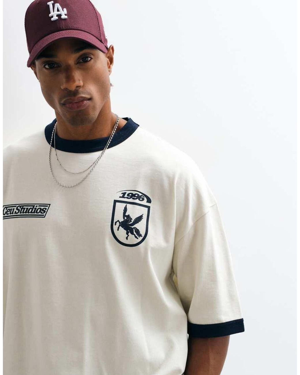 ASOS White Heavyweight Oversized Ringer T-Shirt With Football Graphics for men