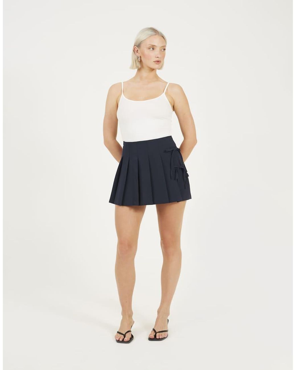 Brave Soul Blue Pleated Mini Skirt With Tie Side Detail