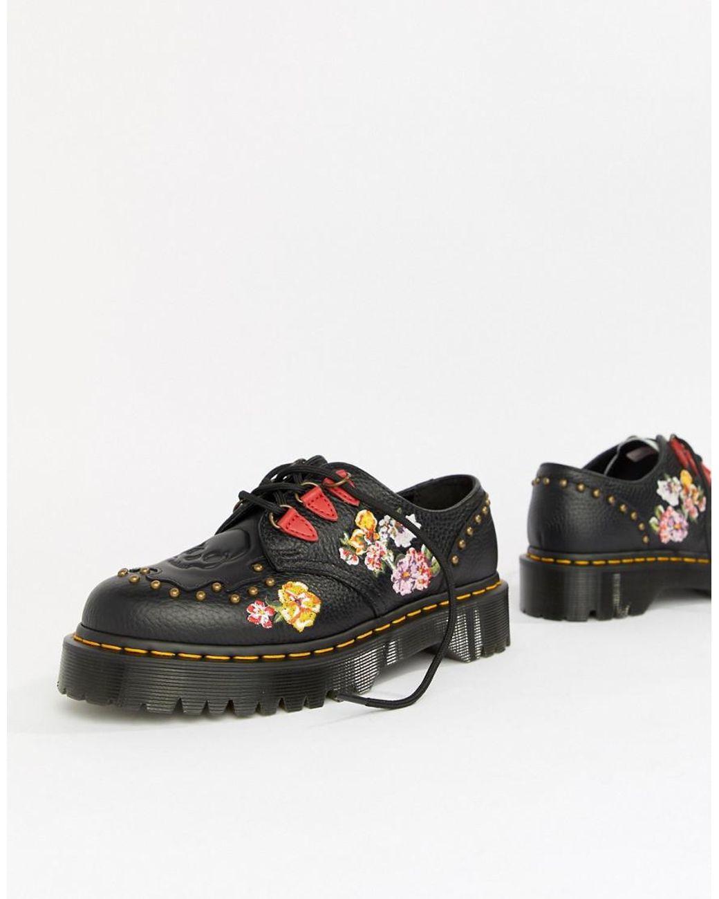 Dr. Martens Serova Black Embroidered Chunky Flatform Shoes | Lyst