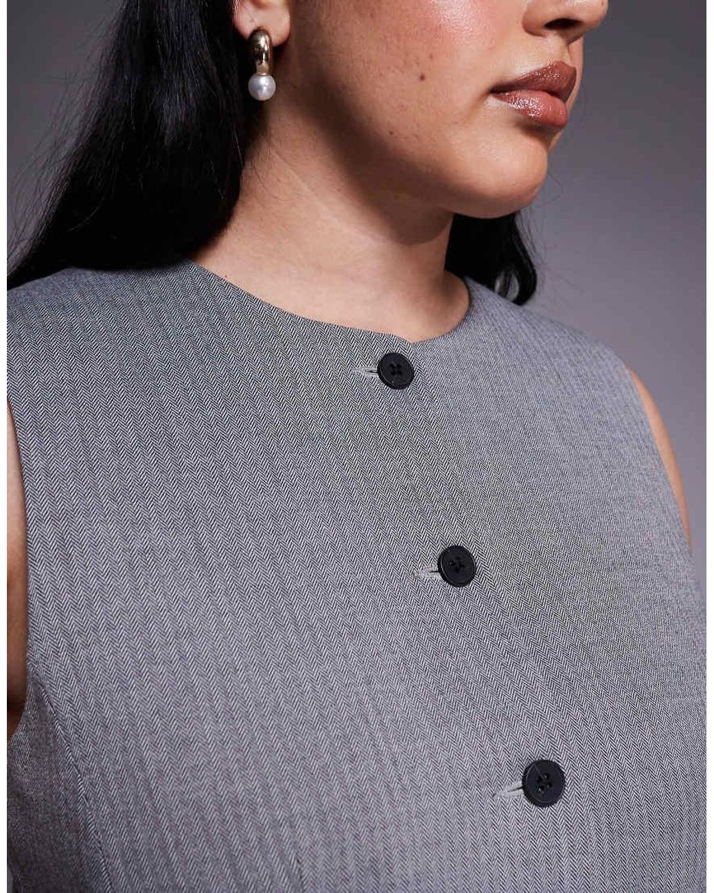 ASOS Gray Curve Tailored High Neck Moulded Hip Waistcoat