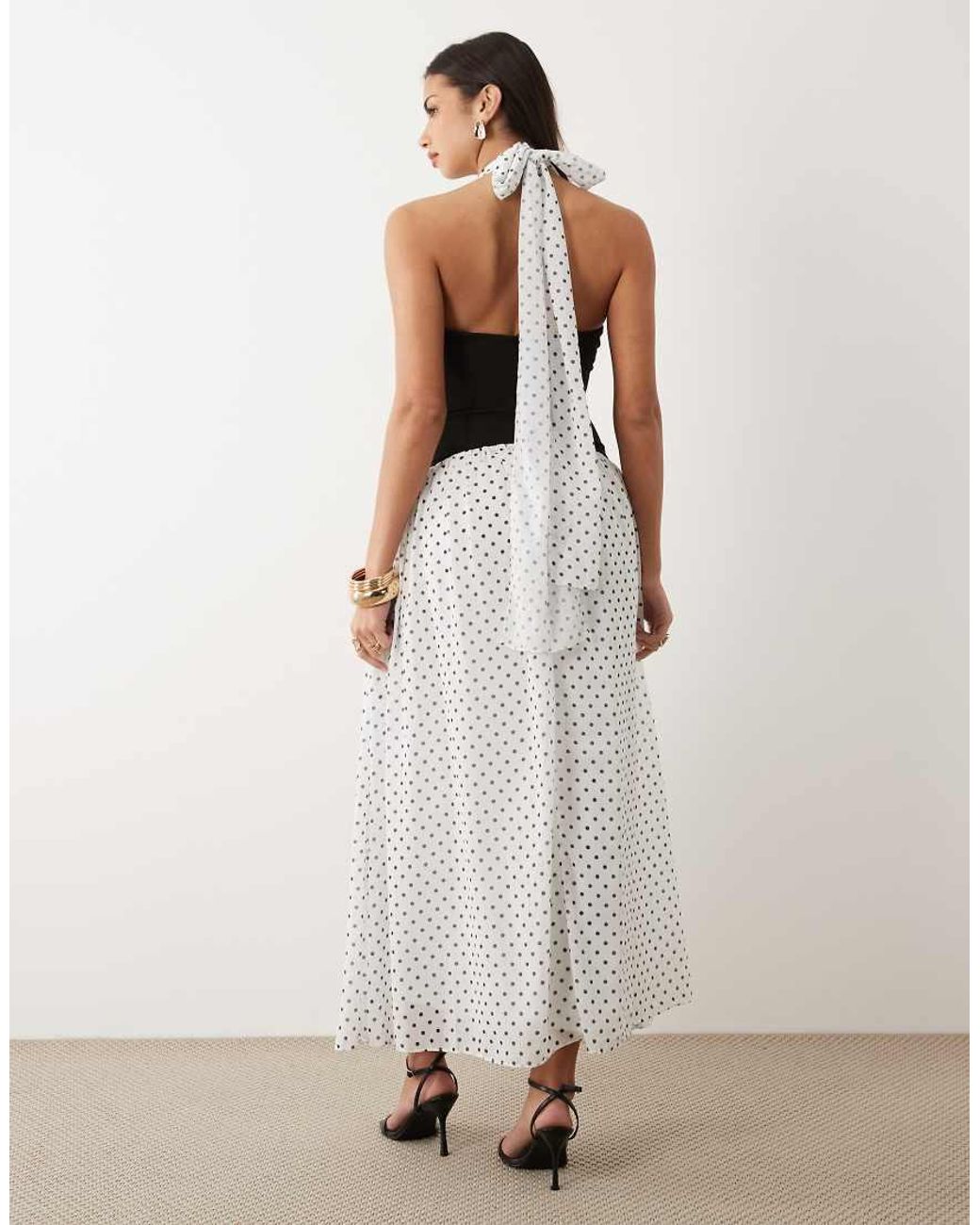 TFNC London White Chiffon Contrast Waistband Halter Neck Maxi Dress