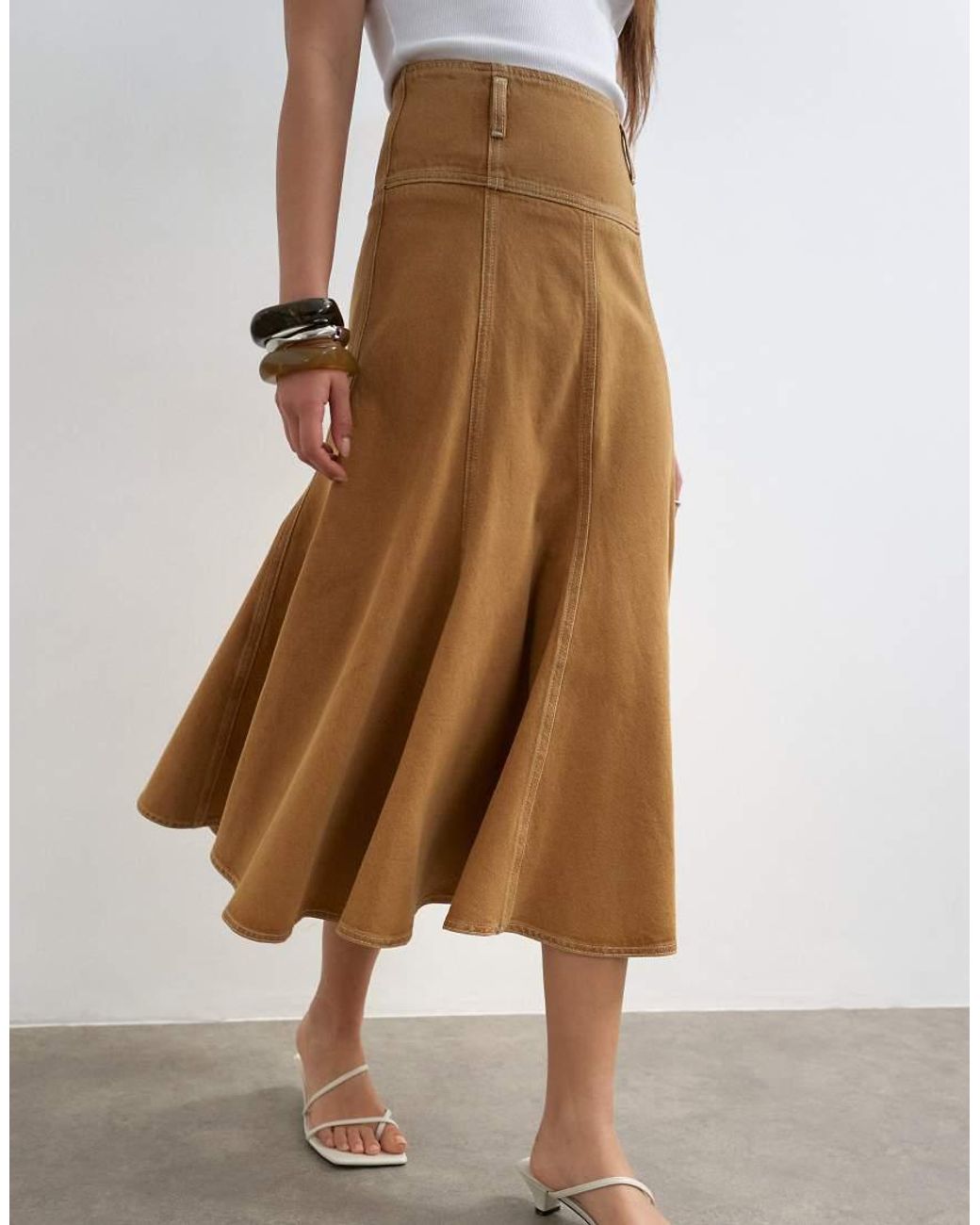 TOPSHOP White Denim Fit And Flare Maxi Skirt