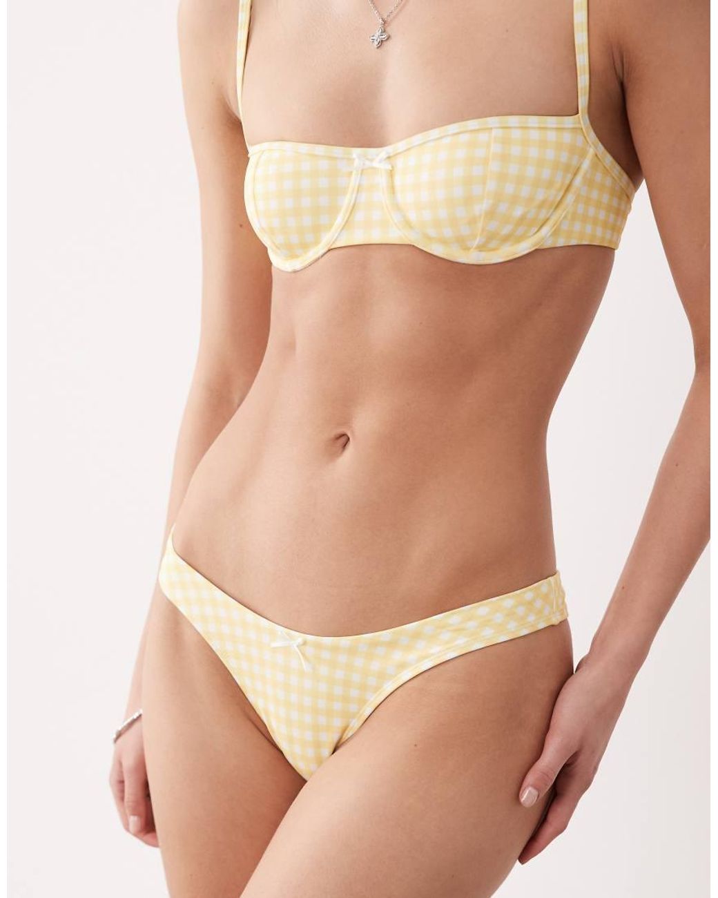 Free Society Natural Gingham High Leg Bikini Bottoms