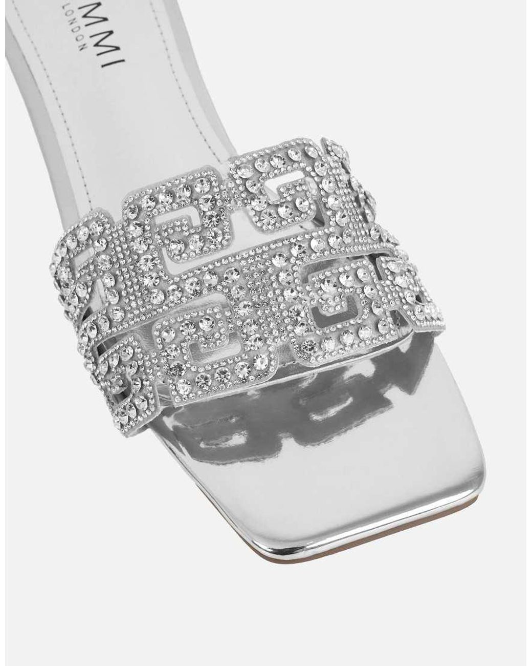 SIMMI White Rania Mirror Diamante Patterned Flats Sandals