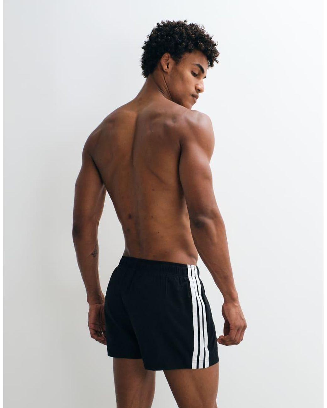 Adidas Originals White Adidas Training 3In Swimshorts With Three Stripes for men