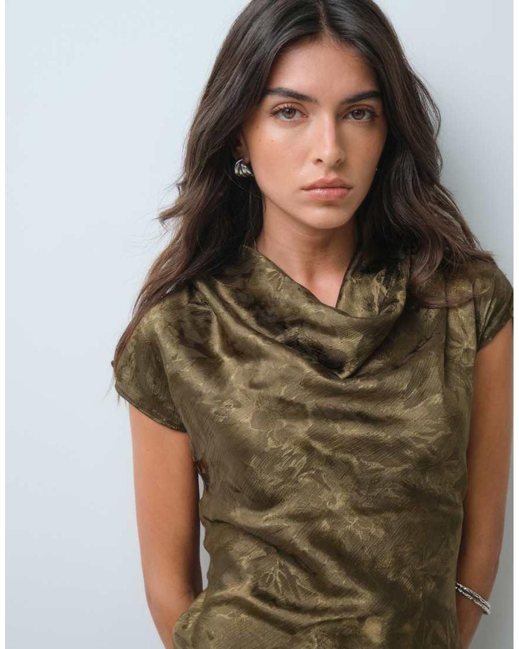 New Look Green Jaquard Satin Skater Mini Dress