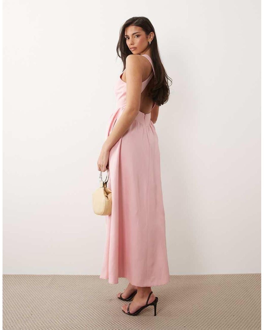 Forever New Pink Linen Cross Back Midi Dress