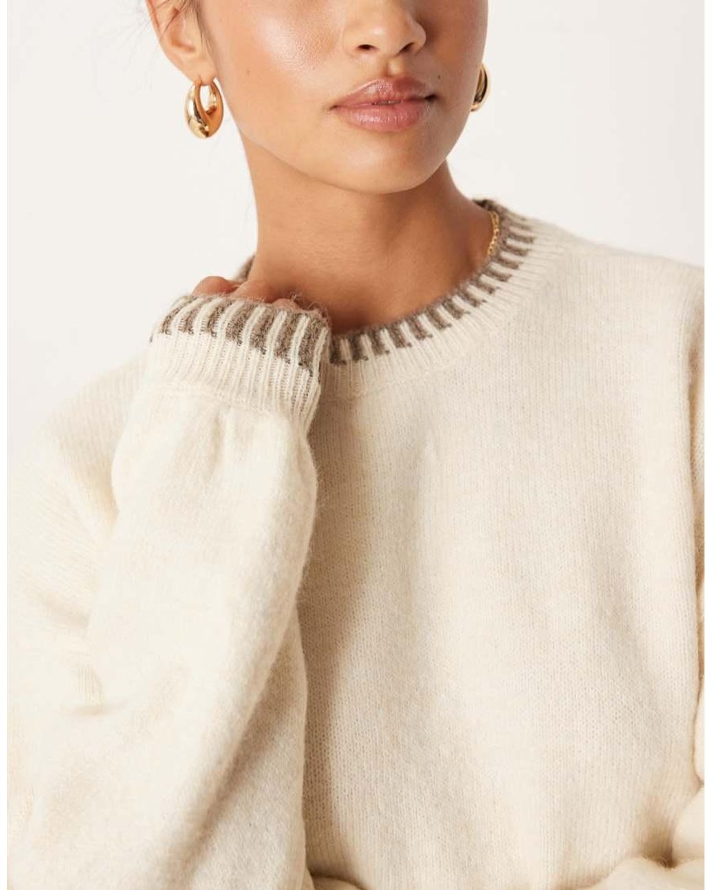 Vila Natural Contrast Trim Knitted Jumper Co-ord