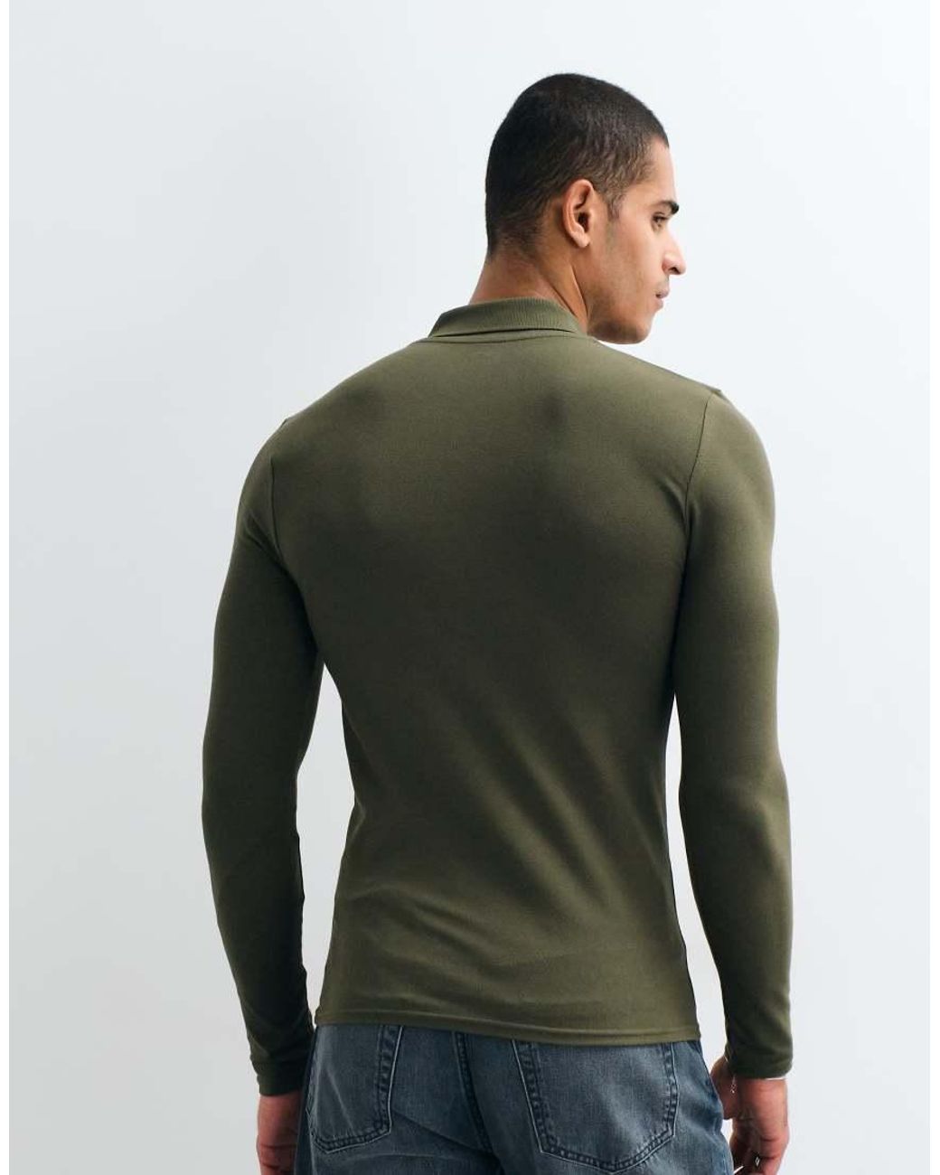ASOS Green Essentials Long Sleeve Muscle Fit Polo for men