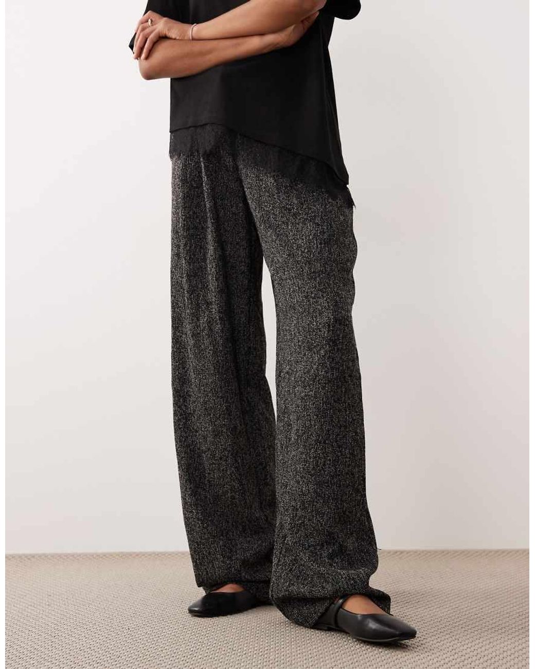 JDY Tall Black Boucle Wide Leg Trousers