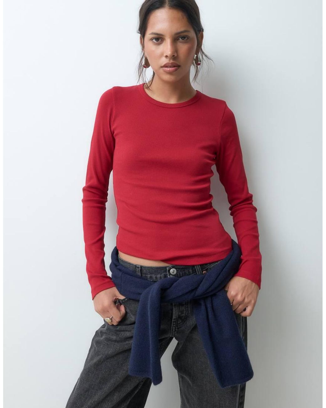 JJXX Red Long Sleeve Rib Tee